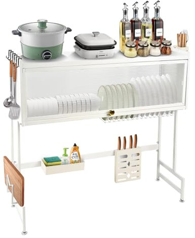 HUOLE Escurreplatos de Acero Escurridor de Platos de 3 Niveles para Fregadero Estante de Secado de Platos con Soporte para Tabla de Cortar Soporte de Cubiertos -75 * 30 * 78cm-Blanco