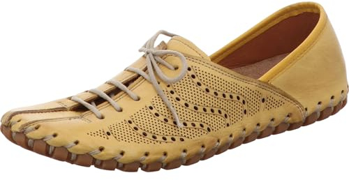 Gemini Damen Schnürschuh Lederschuh Flexible Laufsohle luftiges Muster 031218-02, Größe:38 EU, Farbe:Gelb