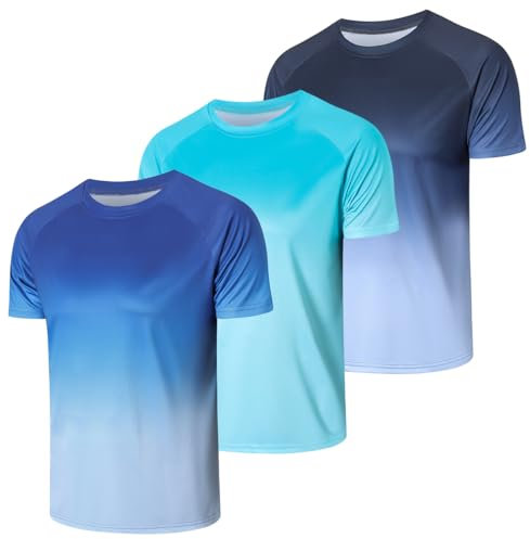 Cimic 3er Pack UV Shirt Herren Rashguard UPF 50+ UV Schutz Shirts Wasser Schwimmshirt Funktionsshirt Herren Lässig Sonnenschutz Sport Tshirt Männer Atmungsaktiv für Outdoor Schwimmen(0817-Navy-L)