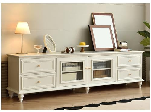 DLAZUM Mueble de TV de pie Americano, Centro de Entretenimiento Vintage con cajones de Almacenamiento y Puerta, Mueble de TV de Madera Maciza, estantes de TV, Consola Multimedia neg,Beige-240x55x40cm