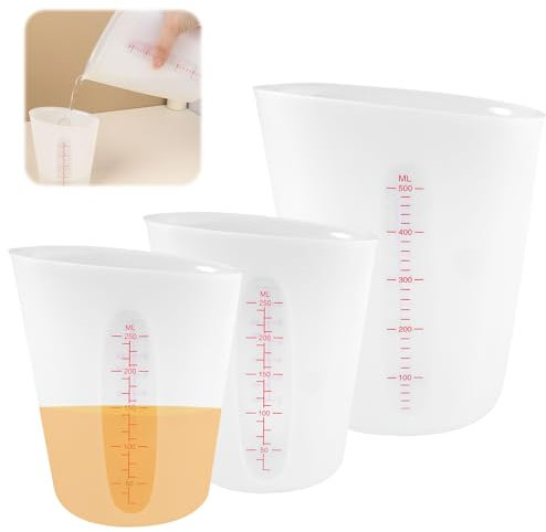 3 Piezas Tazas de Silicona con Vaso Medidor 250/500ml para Resina Epoxi, Moldes, Manualidades y Cocina - Jarras Medidoras