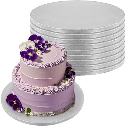 NAMYEUT 10 Stück 30cm Cake Board Silber Rund, 12mm Cakeboard Rund Tortenunterlage Wiederverwendbar Tortenplatte Pappe für Transport Kuchen und Torten