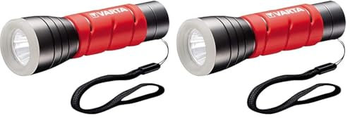 Varta Taschenlampe LED inkl. 3x AAA Batterien, Outdoor Sports F10 Leuchte, Lampe mit zwei Leuchtmodi, Taschenleuchte mit gummiertem Griff, sehr robust, rot (Packung mit 2)