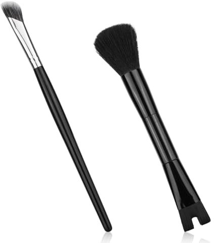 2pcs Pinceaux pour le Contour du Nez, 13,5cm 2 en 1 Forme de U Duveteux et Biseautés pour Sculpter Mettre en Valeur et Définir le Nez (Tige Noire et Poils Noirs)