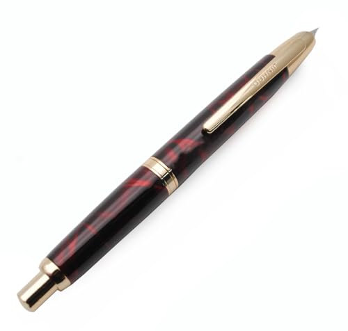 JINHAO 10 Press Fountain Pen Retractable Metal Pen with Ink Converter (Extra Fine Nib, Agate Red)