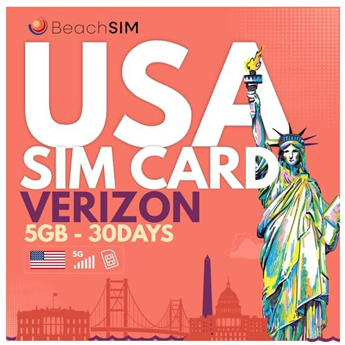 BeachSIM USA SIM-Karte 30 Tage. 5GB Daten mit 4G/5G Geschwindigkeit. Prepaid SIM-Karte nur für Daten. Schnelle Aktivierung. Einfaches Aufladen. Funktioniert auf iOS- und Android-Geräten.
