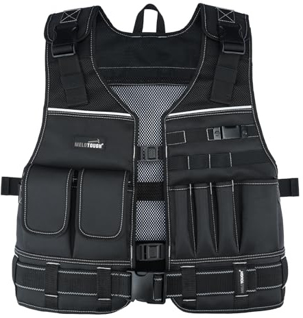 MELOTOUGH - Tool Vest for Men with Pouches and Belt, Adjustable Multi-Pocket Safety Tool Vest with Reflective Strips for Electrician, Construction