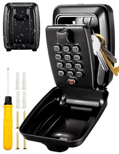 MAGIC JOHN Wandmontierte Schlüsselkassette (polizeigenehmigt), Außenschlüsselsafe mit zurücksetzbarem 12-stelligen Code, großer Schlüsselsafe mit wetterfester Abdeckung für Haus, Garage, Büro, Schule