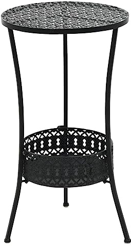 QJBSAVVA Bistrotisch Schwarz 40x70cm Metall mit Vintage Look und Ablage Beistelltisch für Balkon Garten oder Wohnzimmer