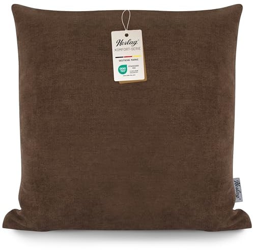 Herlag Dekokissen Feel 40x40cm – Couchkissen mit Füllung und Bezug, dekoratives Zierkissen, Oeko-Tex 100 Zertifiziert, Kissenhülle waschbar bis 40°C, Braun