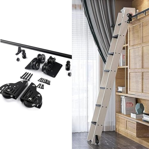 Kit di ferramenta per porte scorrevoli a libro per biblioteca binari scorrevoli in tubolare tondo di acciaio al carbonio binario per scala mobile soppalchi interni domestici(200cm Kit pista)