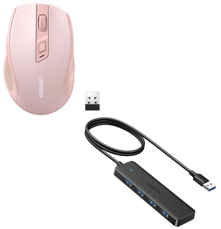 UGREEN Pink Wireless Mouse USB HUB with 100CM Cable