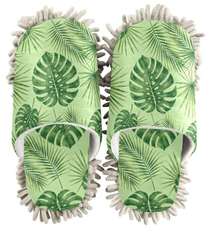 siphylline Mikrofaser-Hausschuhe zum Wischen von Schuhen, Bodenreinigung, Grüne hawaiianische tropische Pflanzen, Medium