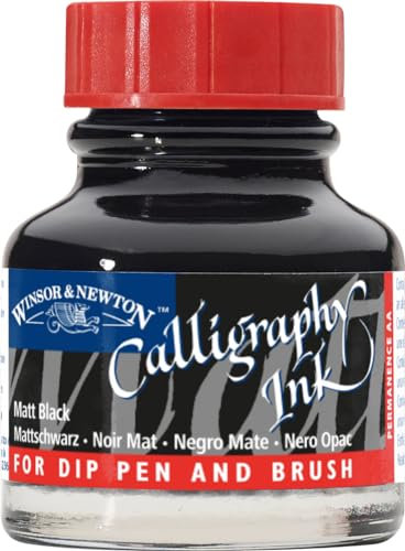 Winsor & Newton 1110030 Kalligraphie Tuschen, opak (für Füllfederhalter oder Schreibfedern, untereinander mischbar, lichtecht) 30 ml Flasche -Mattschwarz