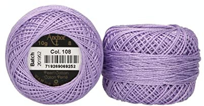 Anchor 4591008-00108 Stickgarne, 100% Baumwolle, flieder, Stärke 8, 82m, 16 Gramm