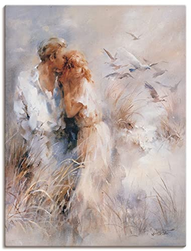ARTLAND Leinwandbilder Wandbild Bild auf Leinwand 90 x 120 cm Menschen Paar Malerei Creme Dichte Harmonie B9BQ