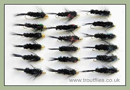 Montana Forellenfliegen/Goldkopfnymphen, mit Langschaft, 3 Farben, Größe 10, 18 Stück