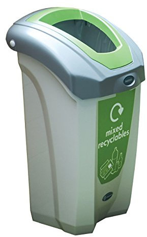 Glasdon Nexus 30 Mixed Recycling Bin (Grey, Green Sticker) – Plastic Recycling Container for Mixed Waste – Compact 30-Litre Mixed Recyclables Recycling Bin