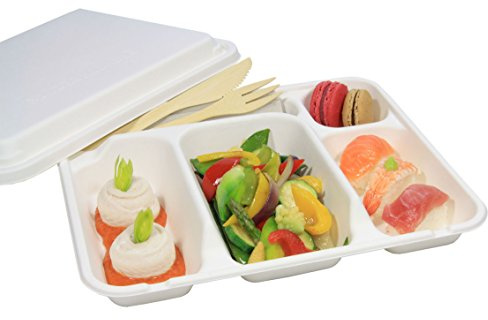 ADISERVE Plateau Repas 5 Compartiments BIODÉGRADABLES + Couvercle par 50