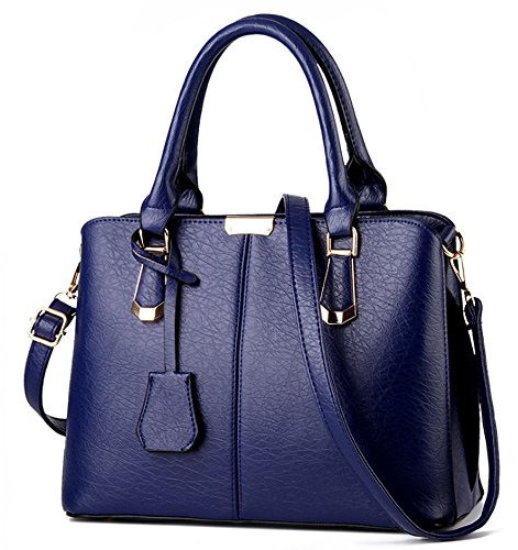 FiveloveTwo Damen Elegant PU Leder Schultertasche Shopper Top-Griff Tragetaschen Umhängetasche Große Handtasche und Geldbörsen Dunkelblau
