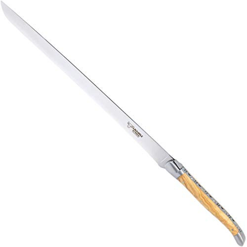 LAGUIOLE en Aubrac Schinkenmesser/Tranchiermesser geschmiedet extra lang (43 cm) Olivenholz für Pata Negra, Serrano, Lachs, Braten etc.
