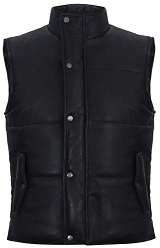 Infinity Leather Schwarze Gepolsterte Weste aus Leder Mit Puffer