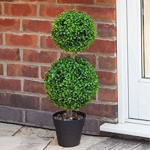 Garden Mile® Green Topiary Tree Artificial Plantation Garden Plants and Pots Artistic Round Ball Cut Garden Bush for Doorway Front Porch Decking (Duo Ball)