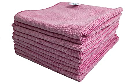 Optima Proclean Shine Microfibre Cleaning Cloth, Pink, Pack of 10, Large Size: 40x40cm. Super Soft Low Lint Streak Free Washable Cloth Duster for Kitchen, Bathrooms, Surfaces, Mirrors, Car
