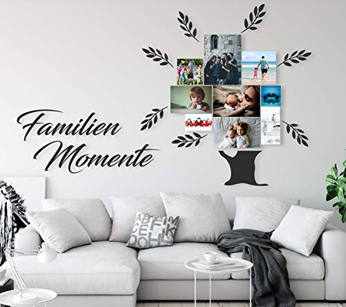 tjapalo® a58 Wandtattoo Momente Wandsticker Wandaufkleber Fotobaum Wanddeko Wandtattoo Fotorahmen Familienmomente Wandspruch Fotos, Größe: B58 x H16cm, Farbe: violett