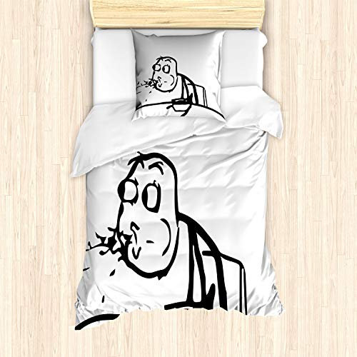 ABAKUHAUS Humor Bettbezug Set, Wierd Meme Troll Comics, Milbensicher Allergiker geeignet mit Kissenbezügen, 135 cm x 200 cm - 80 x 80 cm, Schwarz und weiß