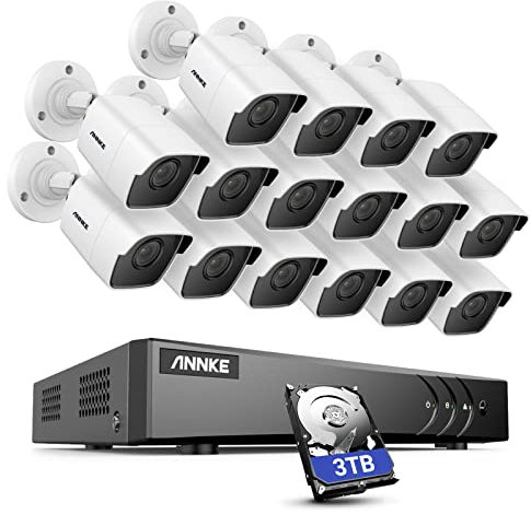 ANNKE S500 16CH HD Überwachungskamera Set System,5MP H.265 Pro+ DVR mit 16 Wetterfest IP67 5.0MP(1944P) Kamera Set Überwachungssystem,HDMI Video Ausgang,30M EXIR Nachtsicht,Fernzugriff,Bewegungsmelder
