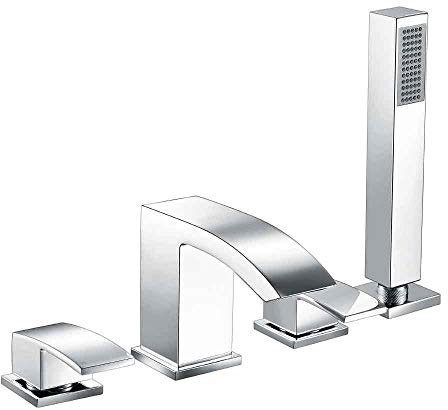 Faul Bathroom Chrome Plated Deck Mounted 4 Hole Bath Filler with Handheld Shower Hot Cold Mixer Tap