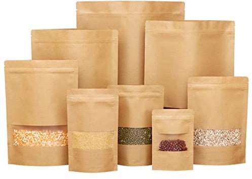 Acidea 100pcs Papierbeutel Papiertüten mit Fenster Zip Kleine Mini Kraftpapierbeutel imprägniern biologisch abbaubare Kraftpapier Tüten Beutel kann als SamenBeutel Geschenktüten (9 x 14cm)