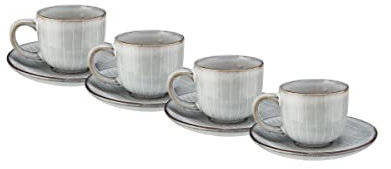 BUTLERS 4er Set Espressotassen mit Unterteller 90ml Keramik Geschirr -HENLEY- dickwandiges Tassen Set für Kaffee Espresso | Skandinavisches Landhaus Stil | Mikrowelle- Spülmaschinegeeignet