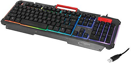 Typhoon TI022 - Gaming Tastatur mit Regenbogen-Hintergrundbeleuchtung und abnehmbaren Tasten (104 Tasten) für Windows/MAC OS/Linux, Schwarz