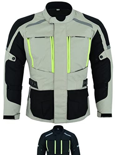Texpeed Giacca moto uomo con protezioni - Giubbotto 4 stagioni da motociclista inverno invernale/estate Cordura impermeabile con armatura CE (EN 1621-1) Bianco sporco/Grigio - 4XL