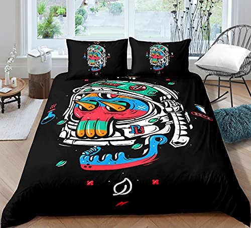 AYMAING Totenkopf Bettwäsche Set 135 x 200 cm Bettbezug Set Angenehme Mikrofaser 3D Schädel Thema 1 Bettbezug 135 x 200 cm mit Reißverschluss + 1 Kissenbezüge 80x80cm