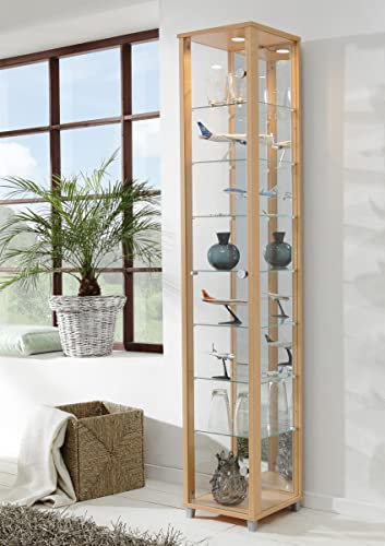 möbelando Vitrine Glasvitrine Standvitrine Vitrinenschrank Berlin IV Buche Dekor