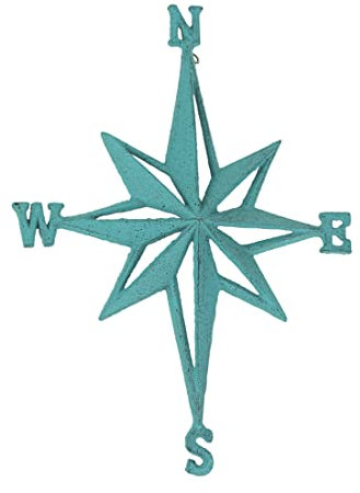 Zeckos Türkis Gusseisen Kompass Rose Wandbehang Skulptur Küste Heimdekoration Kunst