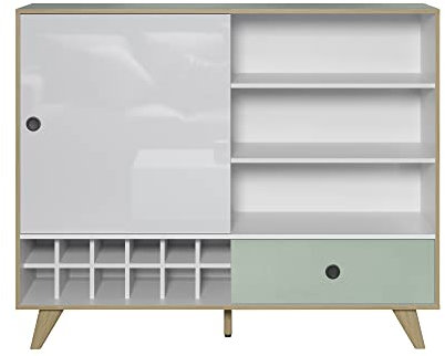 Inter-Furn Adelaide Highboard, Holzwerkstoff, Weiß/Grün Hochglanz, 145 x 118 x 40 cm