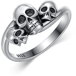 Totenkopf Ring Sterling Silber Schädel Totenkopf Ringe Schmuck Geschenk für Damen （7）