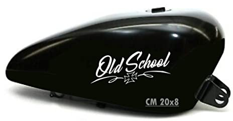 Kit 2 adesivi moto serbatoio old school bobber chopper harley custom vintage cod. 1671 (010 BIANCO, LUCIDO (glossy_lucid))