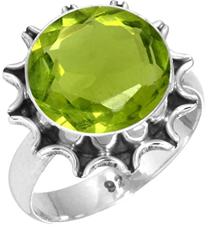 Jeweloporium Grün Peridot-Quarz 925 Silber Ringe für Frauen Stein Cocktail Silber Ringe Größe 58(18.5) Freundschaftstag Geschenk viktorianisch Schmuck