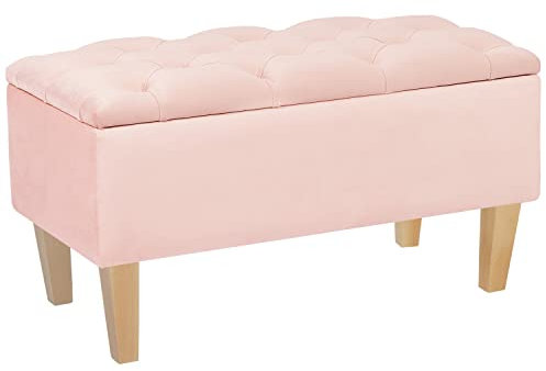 LORDLY Sitzbank mit Stauraum BENAVENTE NAT 81x42cm – rosa Velourstof, Sitztruhe, Aufbewahrungsbox, Polsterbank mit Samtbezug für Wohnzimmer, Schlafzimmer, Diele
