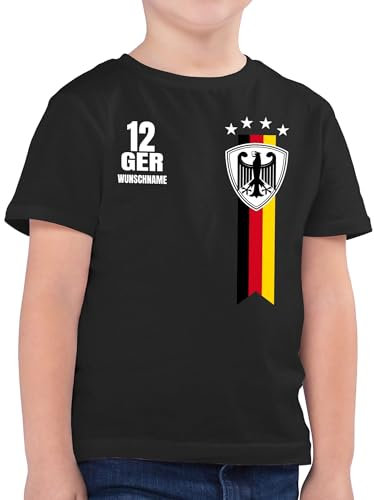 Kinder T-Shirt Jungen - 2024 Fussball EM Fanartikel - Germany WM Fan Deutschland - 128 (7/8 Jahre) - Schwarz - deutschlad+Trikot Tshirt fußball Jungs fusball Geschenke Kind personalisierte