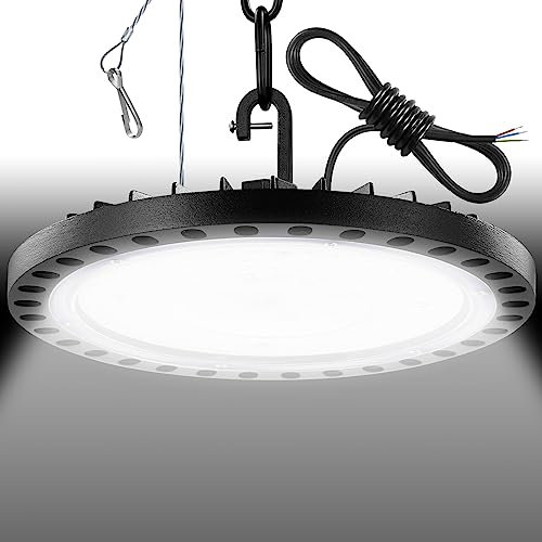 Viugreum UFO LED 100W, Projecteur LED Exterieur 10000LM, Blanc Froid 6500K, IP65 Étanche Eclairage Atelier, Led Industriel UFO Avec Lanyards/Cordes de Sécurité pour Garage/Atelier/Parkings/Gym