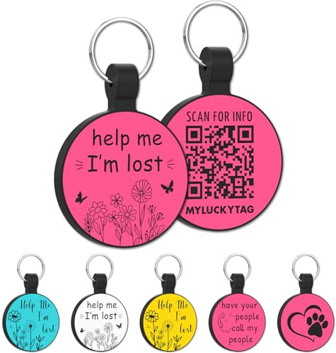 MYLUCKYTAG QR Code Silicone Pet ID Tag for Dogs and Cats - Online Profile, Location Alert Email, Digital Tag, Quiet and Durable Collar Tag, Engraved