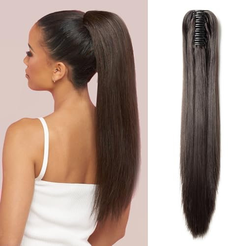 TESS Pferdeschwanz Clip Extensions, 53 cm Glatt Pferdeschwanz Haarteil #4A Dunkelbraun Haarverlängerungen für Zopf Synthetische für Frauen
