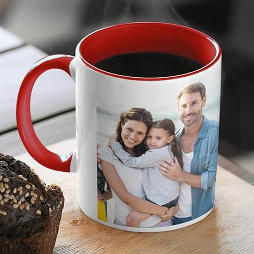 Taza personalizada con fotos y texto, para regalo original, café, té, cerámica (Rojo)