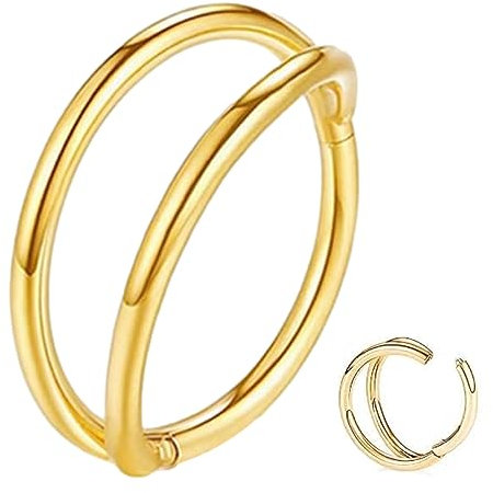 ESHIONER G23 Titan Hypoallergen Nasenring Silber Gold Septum Piercing Helix Ring Knorpel Ringe Tragus Conch Piercing Ring Nostril Piercing 16G Dicke 12MM Nasenpiercing 1 Stück